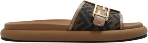 Fendi Bruine Pantoffels met Leren Detail Brown Dames