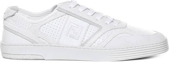 Fendi Witte Veterschoenen met Grijze Suède Details White Heren