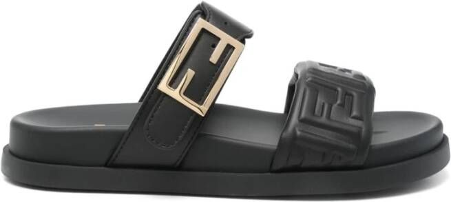 Fendi Zwarte Slip-On Sandalen met FF Logo