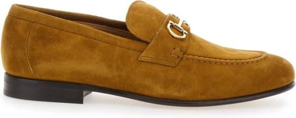 Ferragamo Bruine Platte Mocassino Schoenen Lage Hak