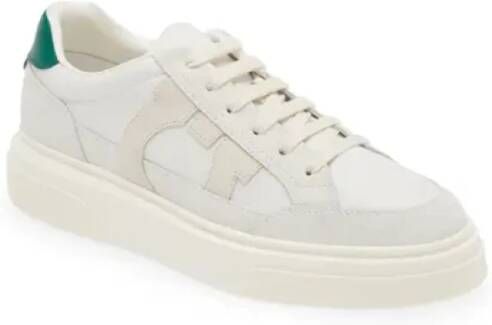 Salvatore Ferragamo Lage leren sneakers met suède inzetstukken White Heren