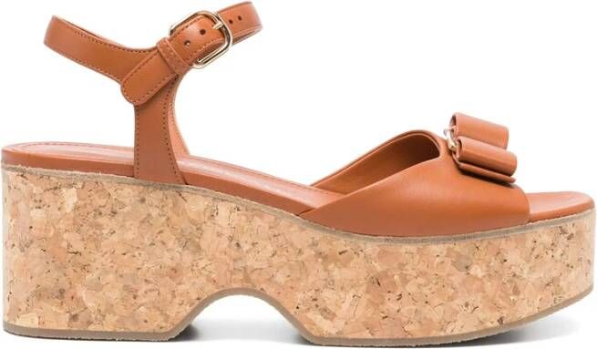 Ferragamo Cognac Bruine Platform Sandalen met Strik