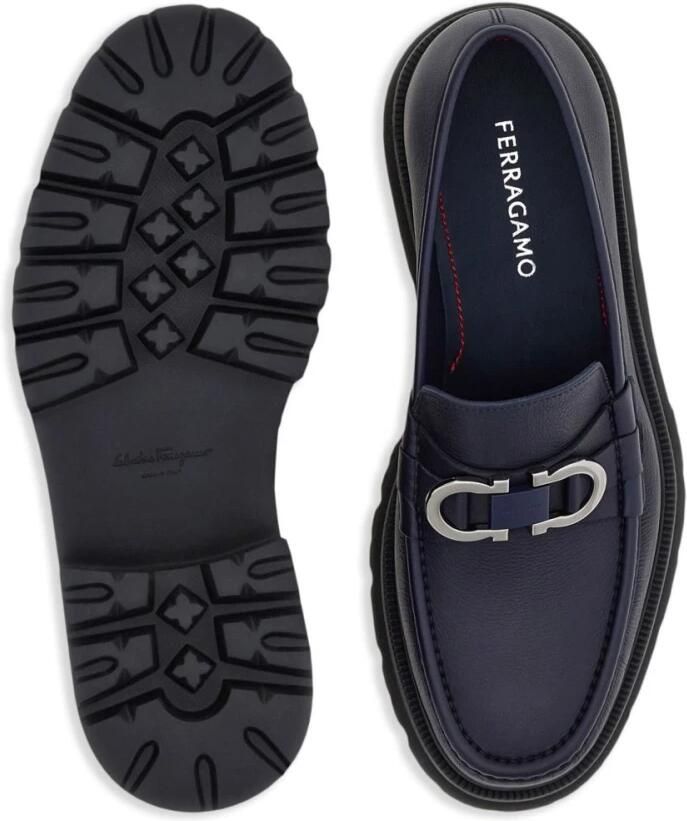 Ferragamo Blauwe Leren Instap Platte Schoenen - Foto 3