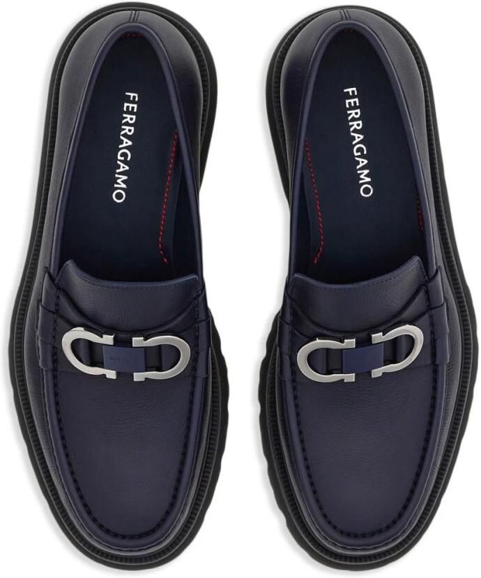 Ferragamo Blauwe Leren Instap Platte Schoenen - Foto 2