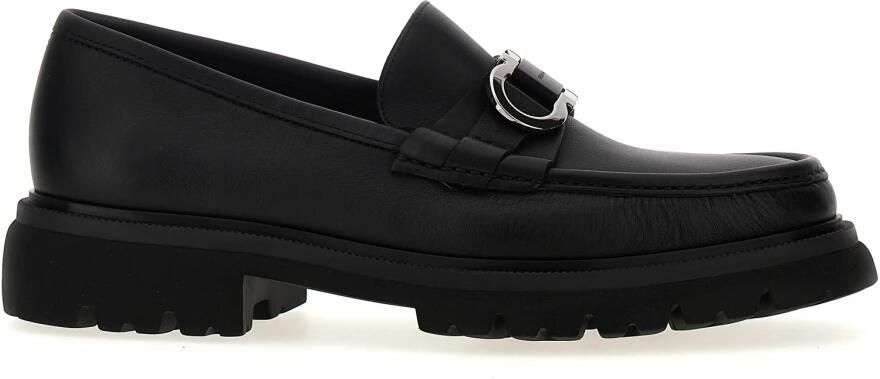 Salvatore Ferragamo Zwarte Leren Loafers met Metalen Detail Black Heren
