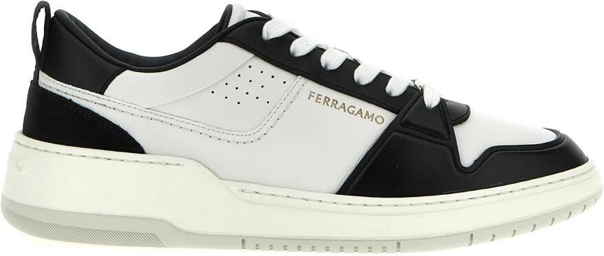 Salvatore Ferragamo Tweekleurige leren sneakers met logo White Heren