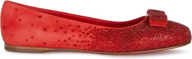 Salvatore Ferragamo Leren Ballerina Flats met Kristallen Versiering Red Dames
