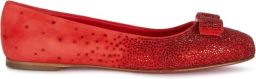 Salvatore Ferragamo Leren Ballerina Flats met Kristallen Versiering Red Dames
