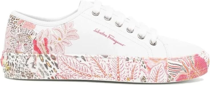 Ferragamo Floral-Print Lace-Up Sneakers