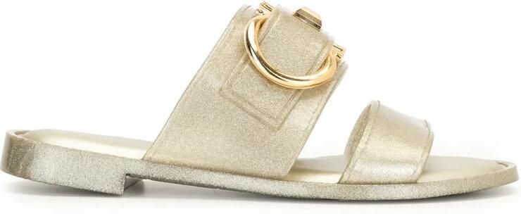 Ferragamo Gancini Metallic Flat Sandals