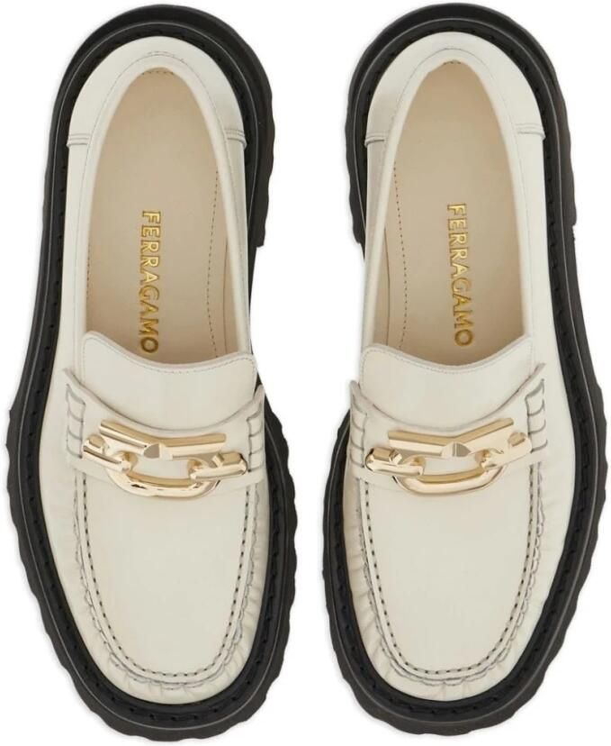 Salvatore Ferragamo Witte Gancini-Plaque Leren Loafers White Dames - Foto 3