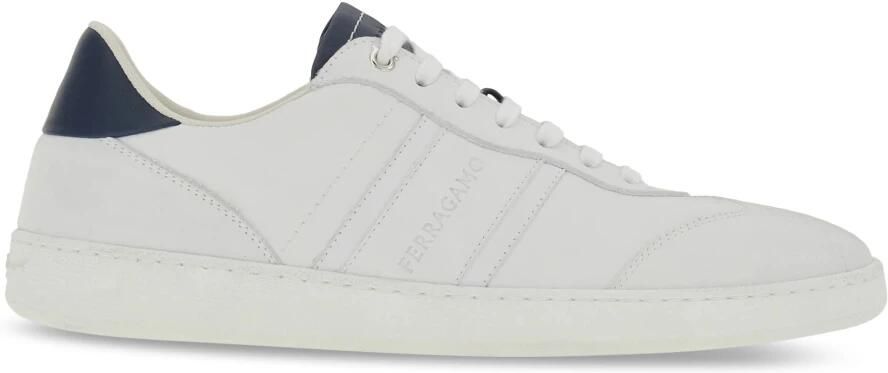Salvatore Ferragamo Gehamerde leren sneakers met nubuck inzetstukken White Heren - Foto 3