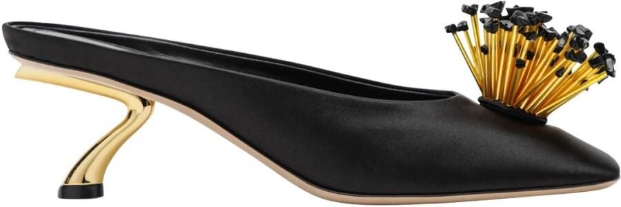 Ferragamo Mules met Sculptuurhak en Kristallen Bloem