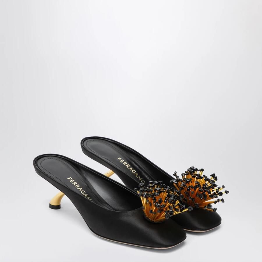 Ferragamo Mules met Sculptuurhak en Kristallen Bloem - Foto 2