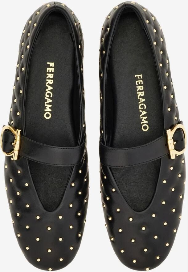 Ferragamo Nappa Leren Ballerina's met Studs en Haak-en-oogsluiting - Foto 4