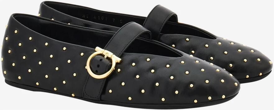 Ferragamo Nappa Leren Ballerina's met Studs en Haak-en-oogsluiting - Foto 6