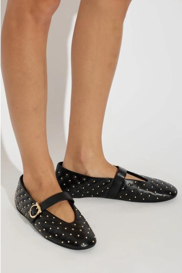 Ferragamo Nappa Leren Ballerina's met Studs en Haak-en-oogsluiting - Foto 2