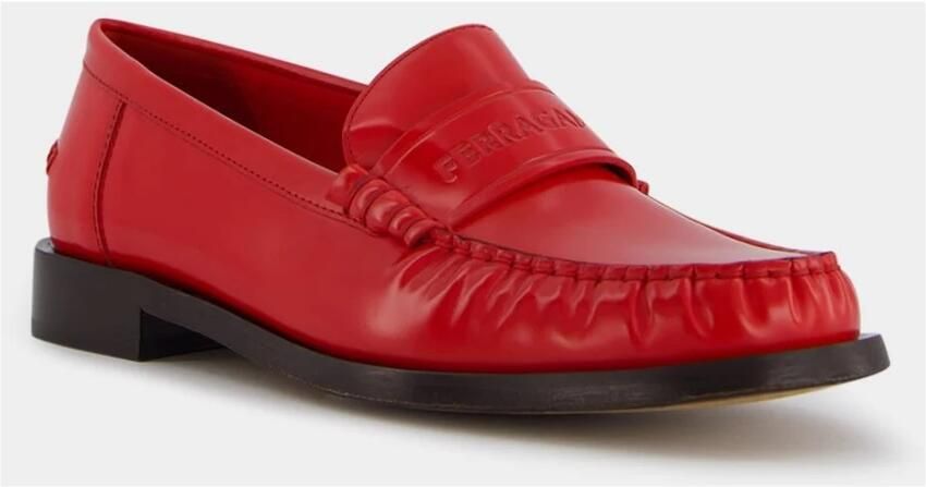 Ferragamo Rode Logo Mocassin Leren Schoenen - Foto 6