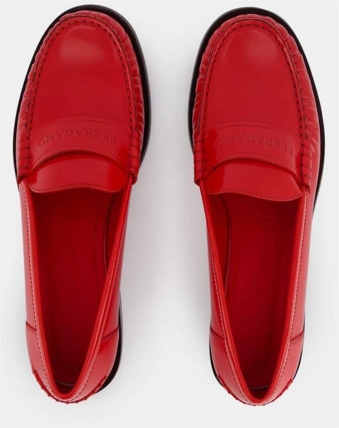 Ferragamo Rode Logo Mocassin Leren Schoenen - Foto 3