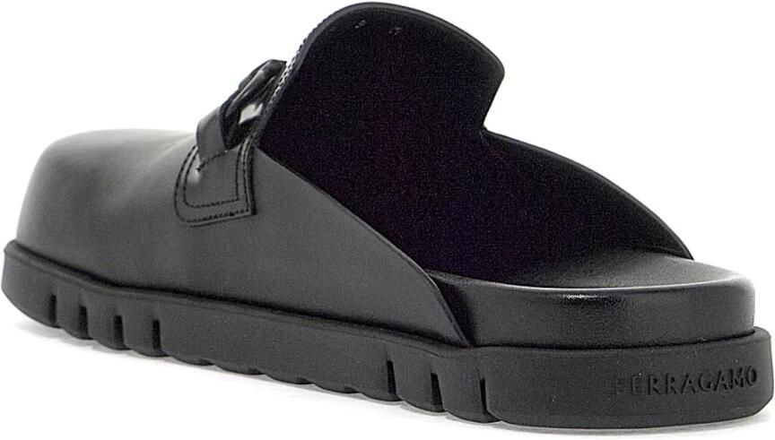 Salvatore Ferragamo Leren Muiltjes met Gancini-ornament Black Heren