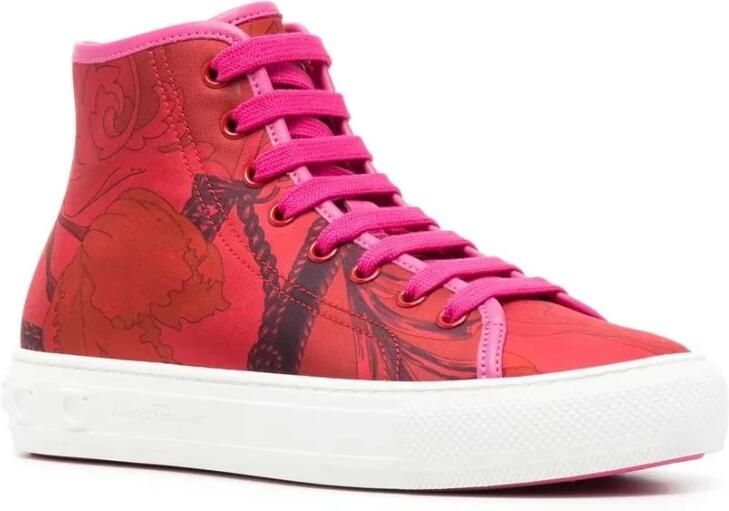 Ferragamo Scarf-Print High-Top Sneakers