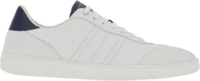 Salvatore Ferragamo Gehamerde leren sneakers met nubuck inzetstukken White Heren