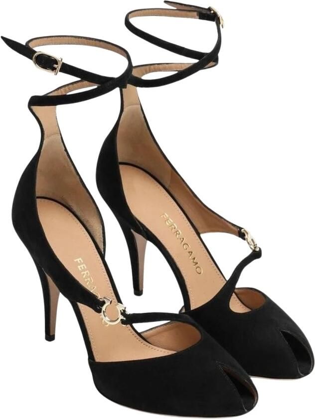Ferragamo Suede Peep-Toe Ankle Strap Heels