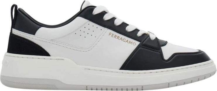 Salvatore Ferragamo Tweekleurige leren sneakers met logo White Heren