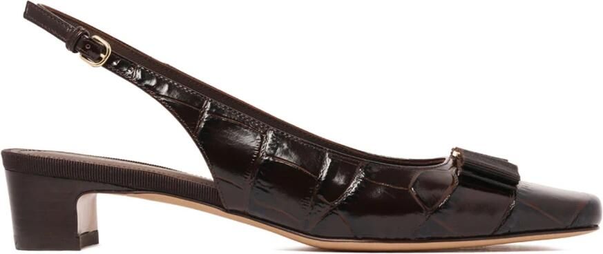 Salvatore Ferragamo Zwarte Slingback Schoenen met Strikdetails Brown Dames