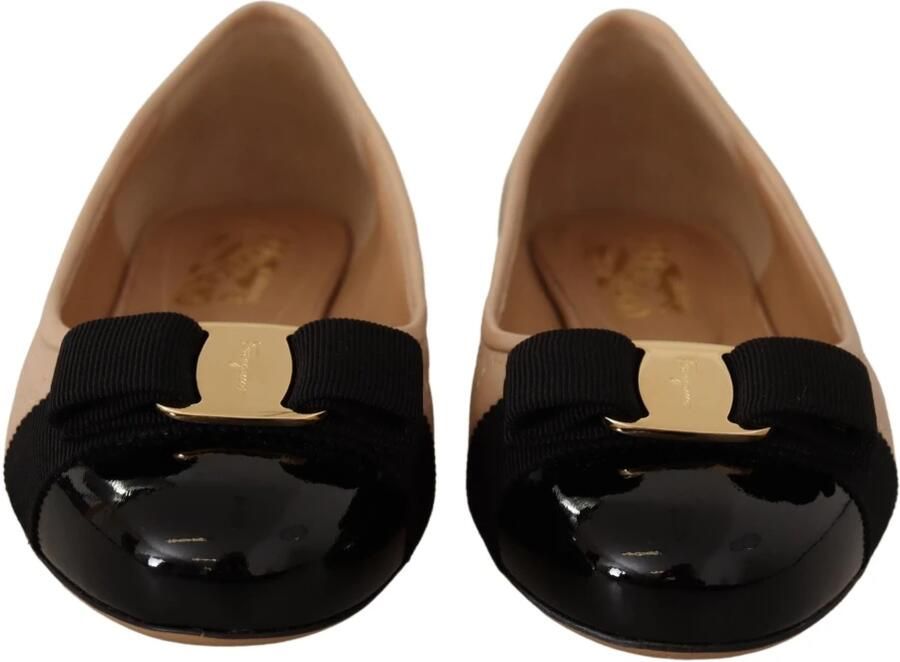 Salvatore Ferragamo Beige en Zwart Nappa Leren Ballet Flats Beige Dames - Foto 2