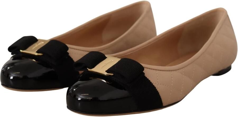 Salvatore Ferragamo Beige en Zwart Nappa Leren Ballet Flats Beige Dames - Foto 3