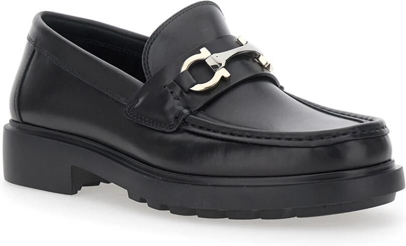 Ferragamo Zwarte Loafers met Gancini Plaque