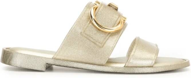 Ferragamo Gancini Metallic Flat Sandals