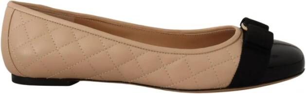 Salvatore Ferragamo Beige en Zwart Nappa Leren Ballet Flats Beige Dames