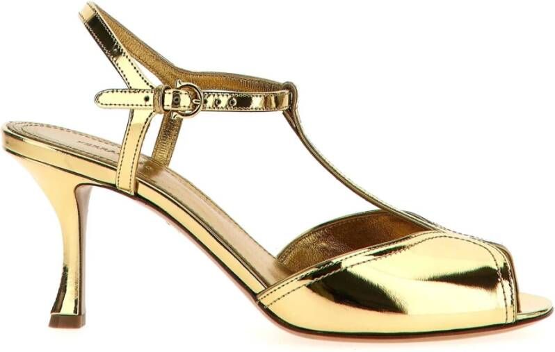 Ferragamo Gouden spiegelend kalfsleren stiletto sandalen
