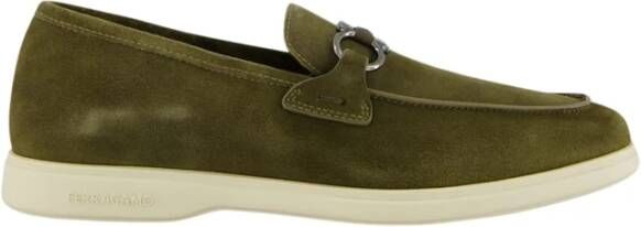 Ferragamo Groene Suède Casual Mocassins