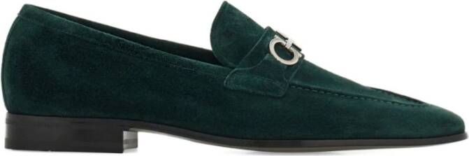 Ferragamo Groene Suède Elegante Loafers