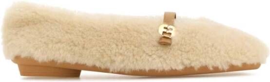 Ferragamo Ivory Shearling Noella Ballerina`s