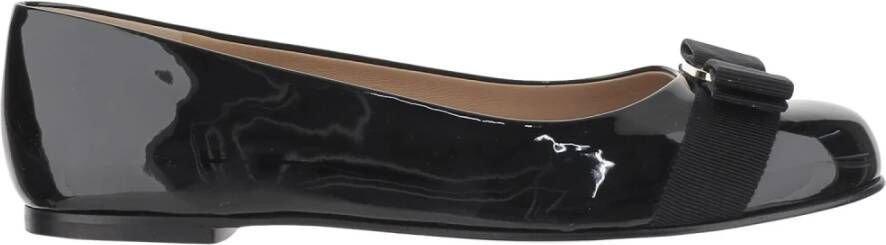Ferragamo Leren Ballerina`s met Grosgrain Strik