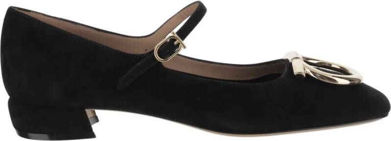 Salvatore Ferragamo Leather Ballerinas With Square Toe And Adjustable in zwart