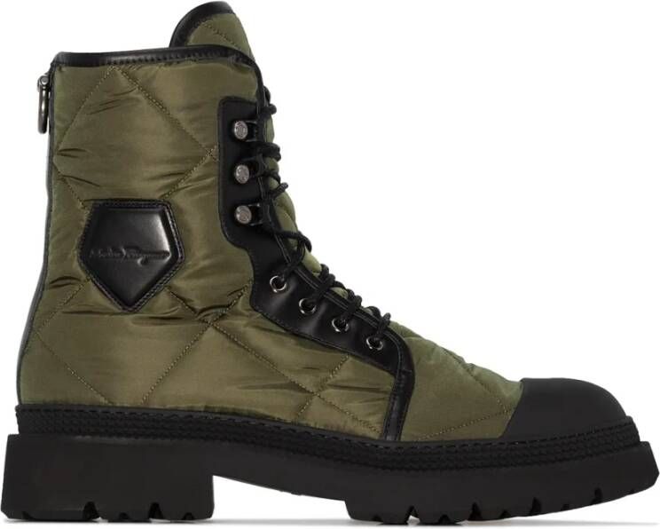 Ferragamo Logo-Patch Quilted Combat Boots
