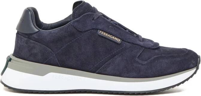 Ferragamo Navy Blauw Suède Rubberen Zool Schoenen