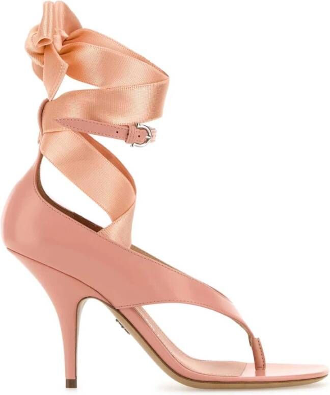Ferragamo Roze Leren Leliu 95 Thong Sandalen