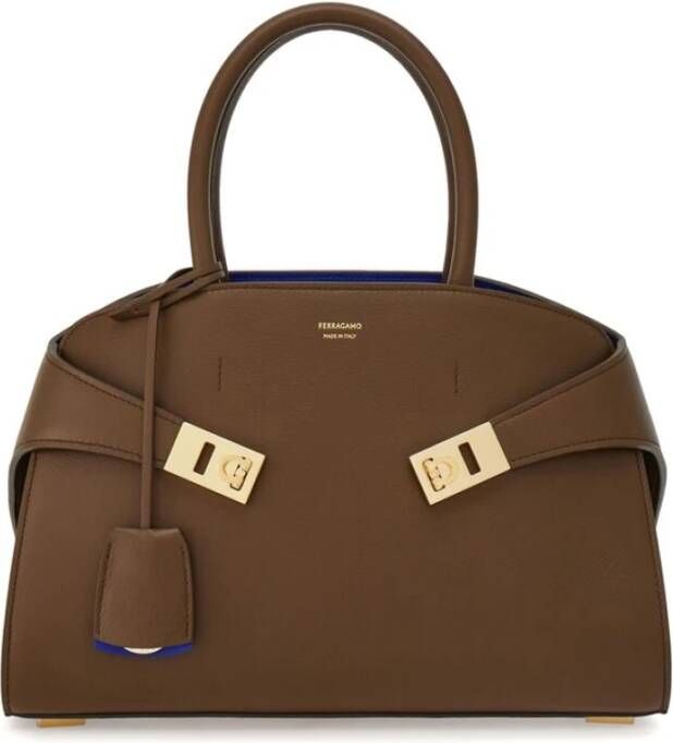 Ferragamo Taupe Leren Handtas met Gancini Slot