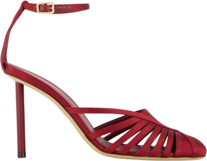 Ferragamo Vintage Rode Satijnen Hoge Hak Sandalen