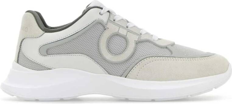 Ferragamo Witte Leren en Mesh Bay Man Sneakers