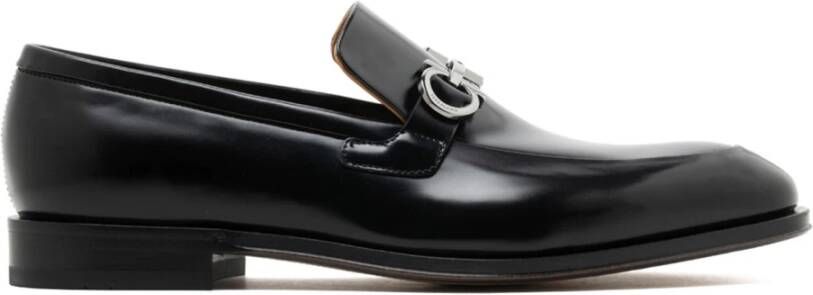 Salvatore Ferragamo Mocassins van geborsteld leer met Gancini detail Black Heren