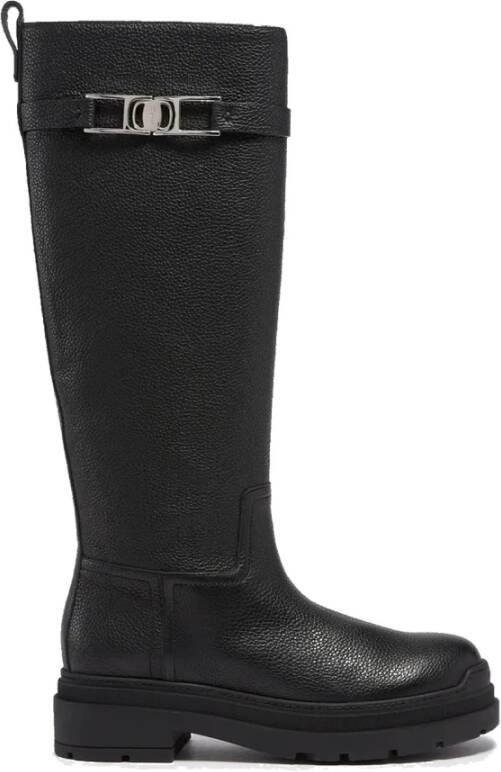 Ferragamo Zwarte Leren Enkellaarzen Stijlvol Ontwerp