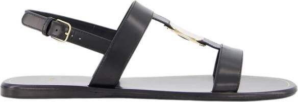 Ferragamo Zwarte leren sandaal met gouden details