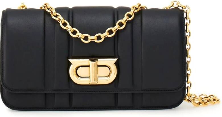 Ferragamo Zwarte leren schoudertas met draaislot